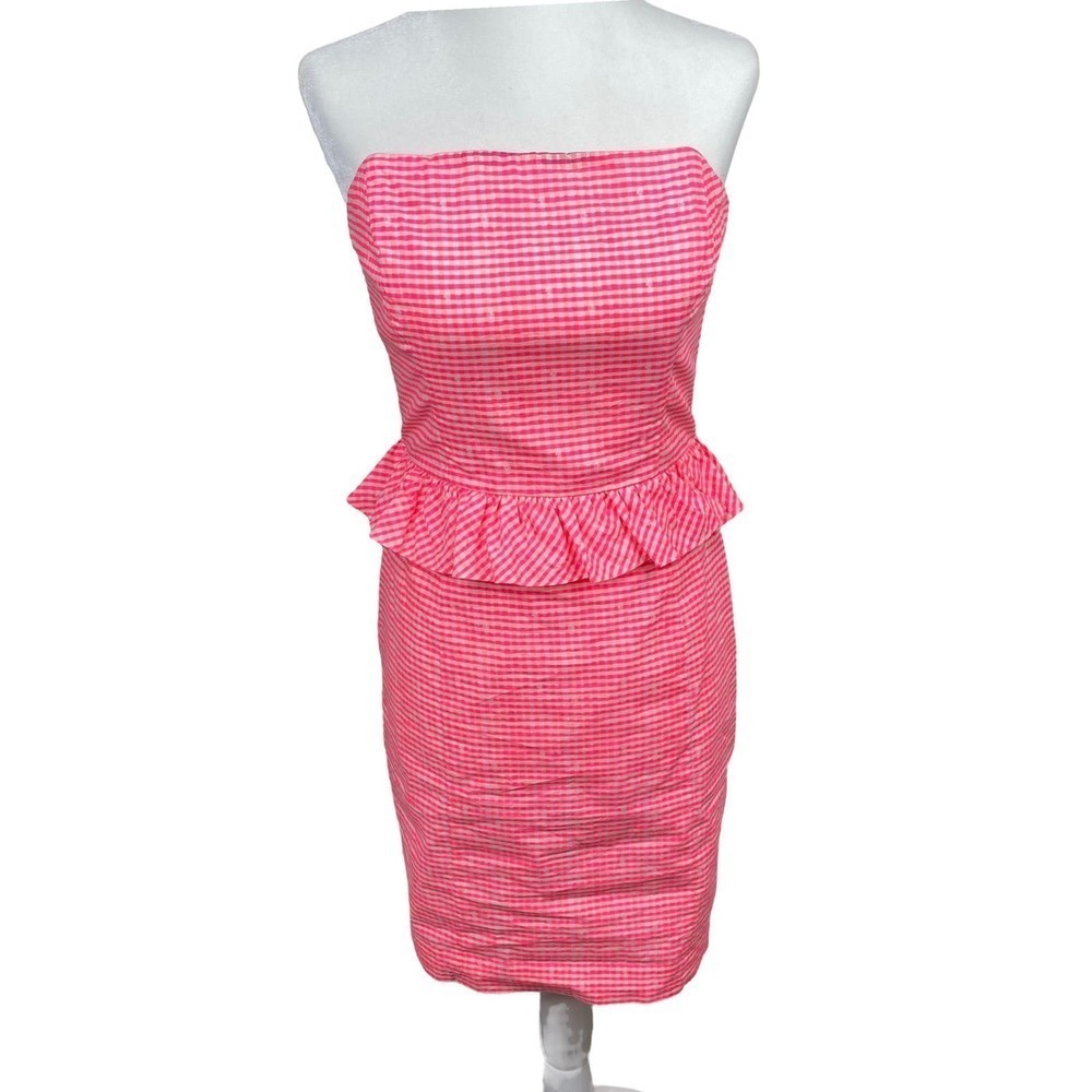 Lilly Pulitzer - Hot Pink Gingham Strapless Bodycon Dress w/ Ruffles Size 0